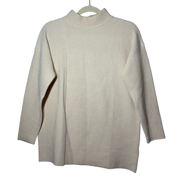 BTFBM Sweater Women S White Cream Mock Neck Long Sleeve Minimal Modest Office - Picture 1 of 6